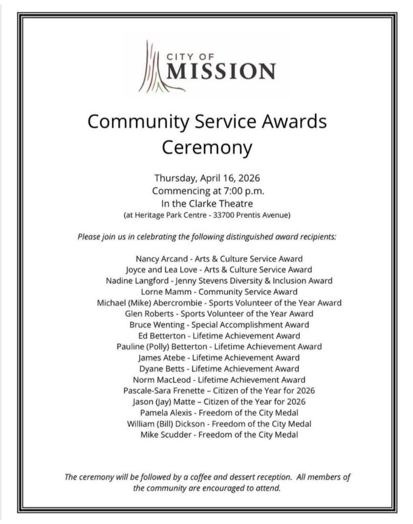Image of Mission City Community Services Awards Ceremony nominations with Lea Love and Joyce Love